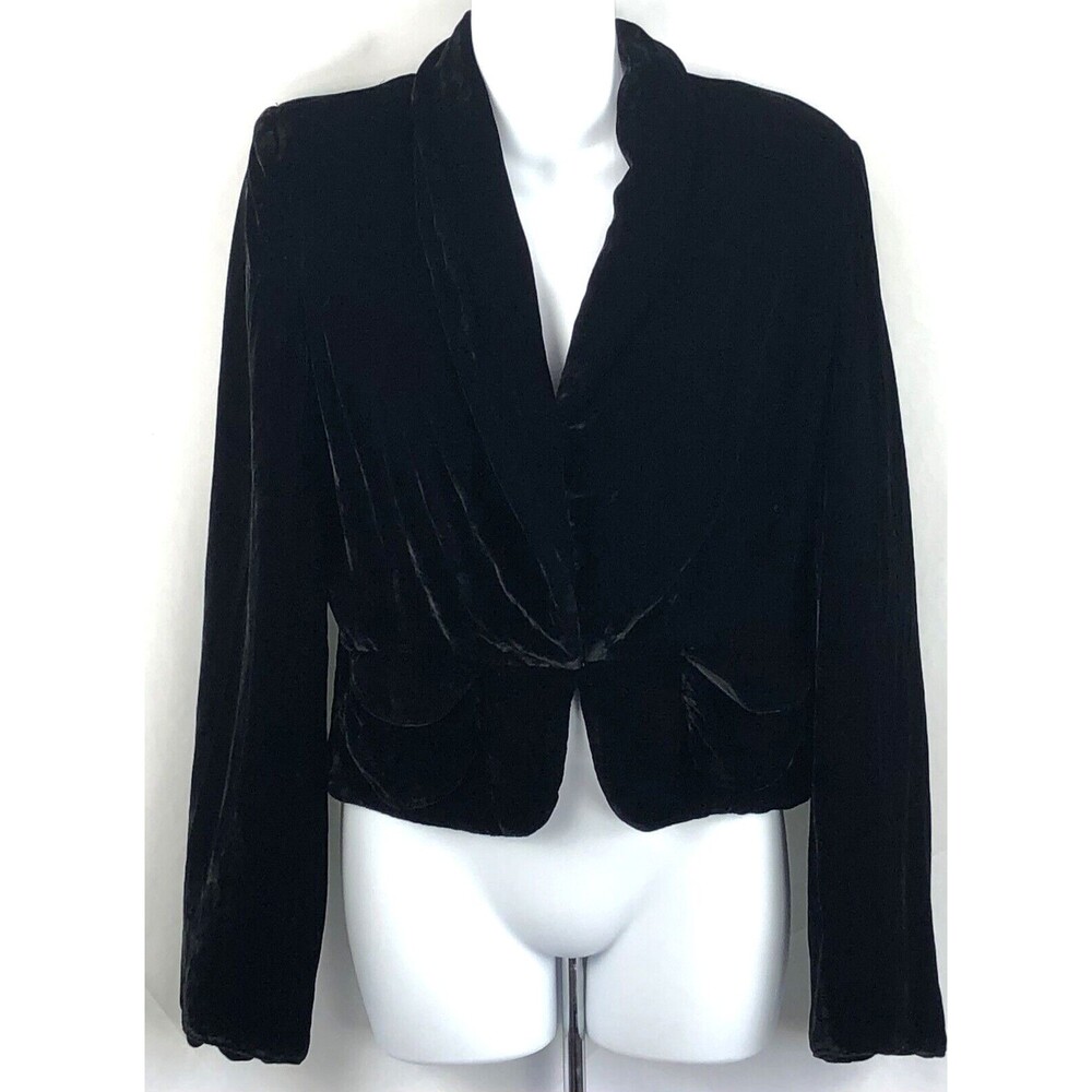 Blanc Noir Silk Velour Cropped Jacket M Shawl Collar Hook Front Boutique Glam